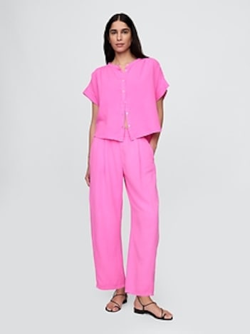 Cotton Gauze Easy Barrel Pants