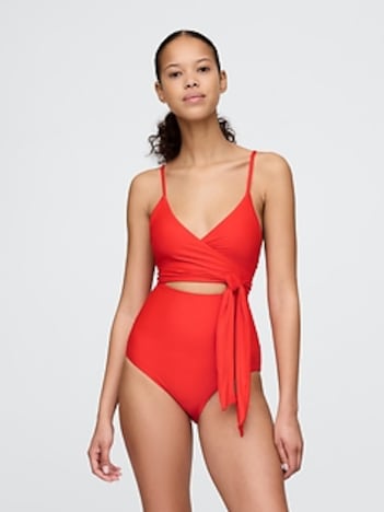 Tie-Knot Cutout Wrap One-Piece Swimsuit