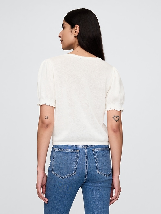 Image number 3 showing, Linen-Blend Puff-Sleeve Sweater Top