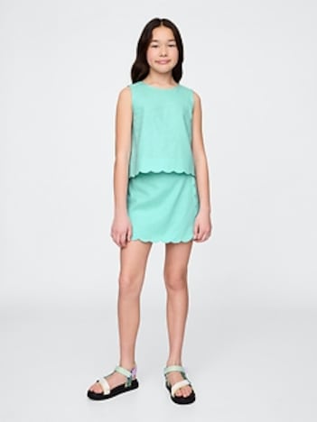 Kids Linen-Cotton Scalloped Wrap Skort