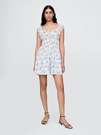 Tie-Front Smocked Waist Mini Dress