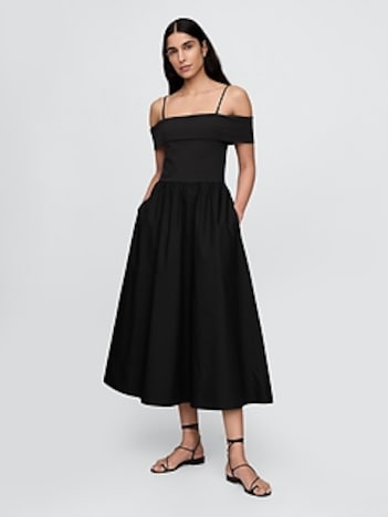 Mixed Media Off-Shoulder Midi Dress