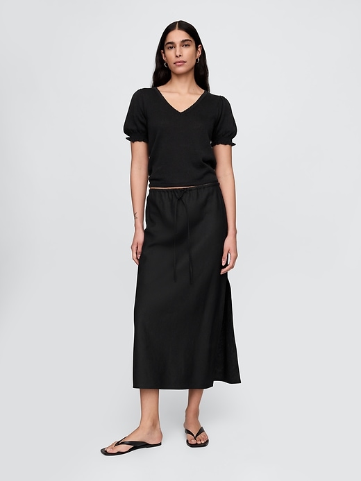 Image number 2 showing, Linen-Blend Puff-Sleeve Sweater Top