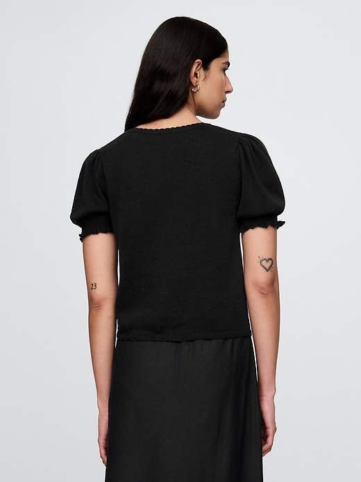 Image number 3 showing, Linen-Blend Puff-Sleeve Sweater Top