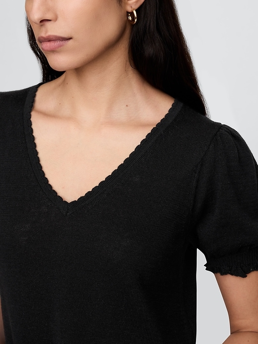 Image number 4 showing, Linen-Blend Puff-Sleeve Sweater Top