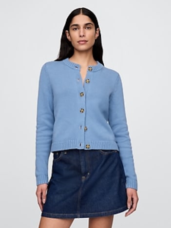 100% Cotton Crewneck Cardigan
