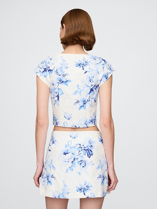 Image number 3 showing, Linen-Blend Cap-Sleeve Crop Top