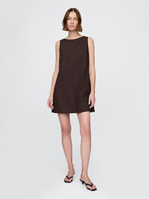 Linen-Blend Mini Shift Dress