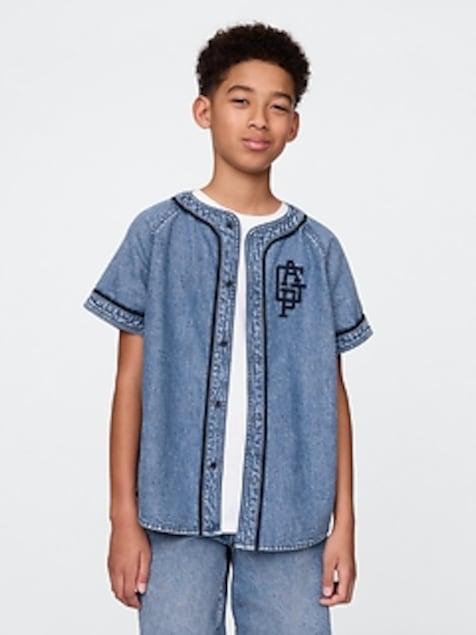 Kids Denim Logo Baseball Jersey