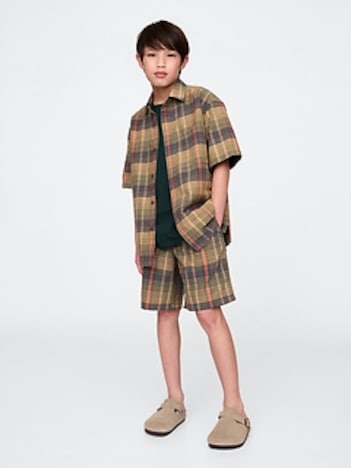 Kids Plaid Canvas Easy Shorts