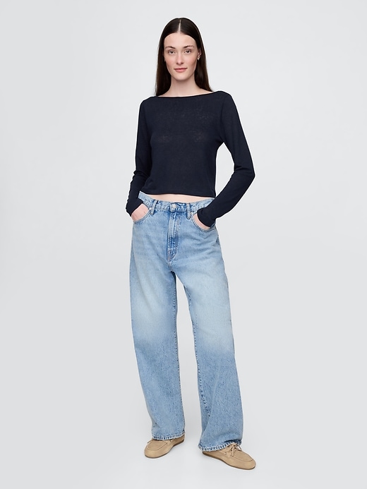 Image number 3 showing, Linen-Blend Boatneck Crop T-Shirt