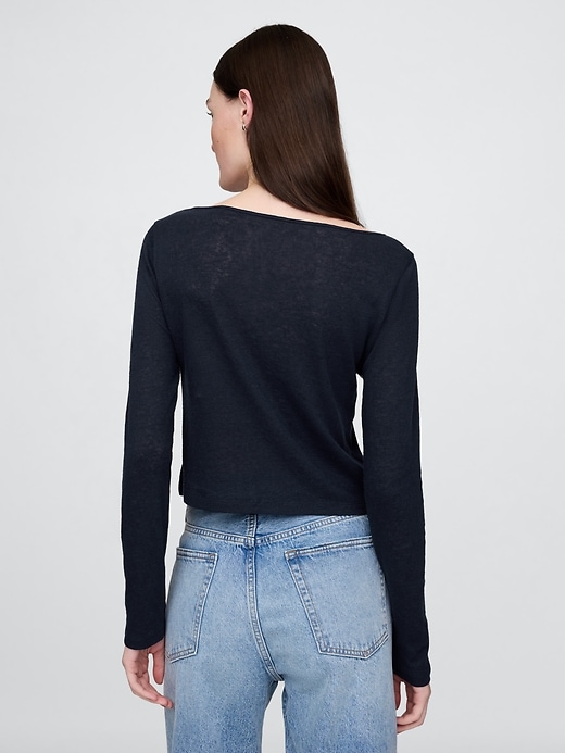 Image number 2 showing, Linen-Blend Boatneck Crop T-Shirt