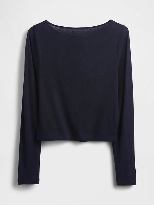 Image number 4 showing, Linen-Blend Boatneck Crop T-Shirt
