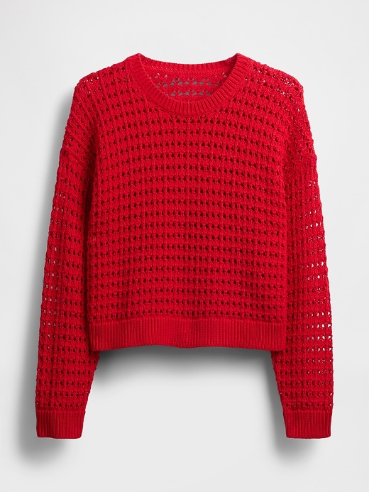 Image number 4 showing, 100% Cotton Crochet Crewneck Sweater