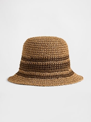 Striped Straw Bucket Hat