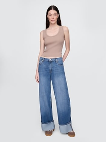 Mid Rise UltraSoft Cuffed Baggy Jeans