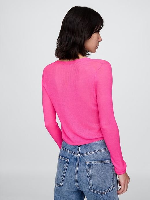 Image number 3 showing, Sheer Rib Tie-Front Crop Cardigan Sweater