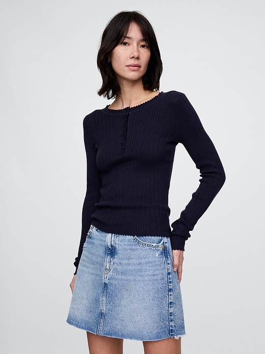 Image number 1 showing, Pointelle Henley Sweater Top