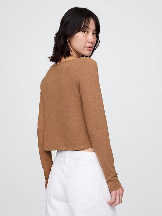 Image number 2 showing, Linen-Blend Boatneck Crop T-Shirt
