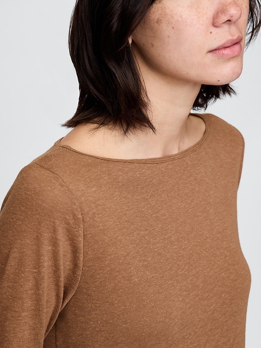 Image number 4 showing, Linen-Blend Boatneck Crop T-Shirt
