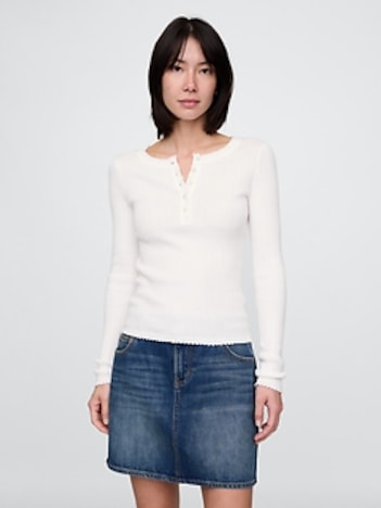 Pointelle Henley Sweater Top