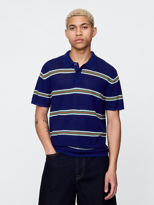 Image number 1 showing, Textured Crochet Polo Sweater