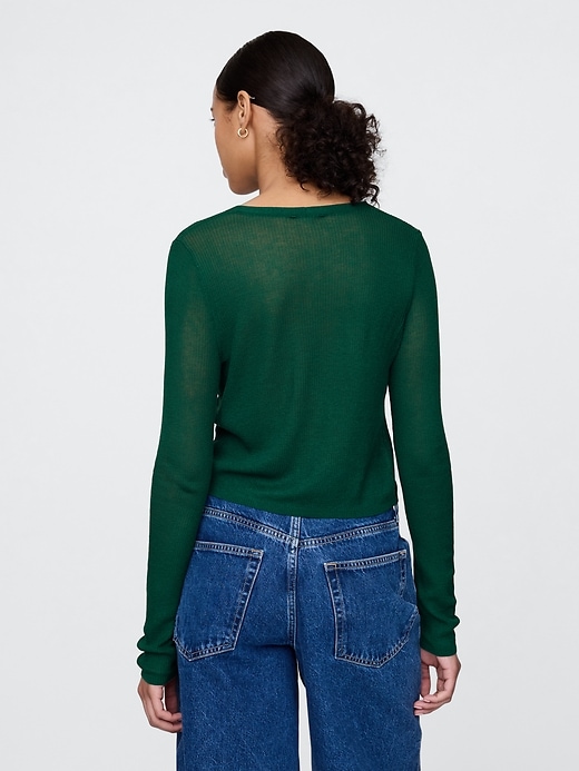 Image number 3 showing, Sheer Rib Tie-Front Crop Cardigan Sweater