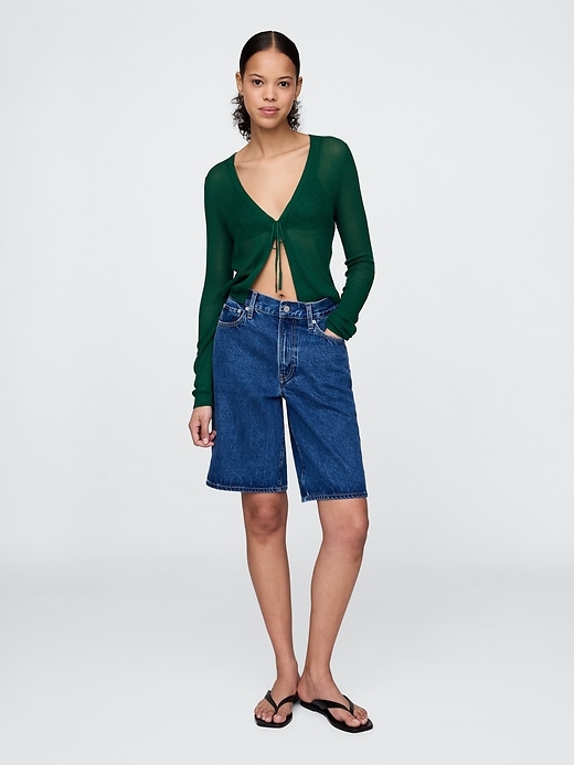 Image number 2 showing, Sheer Rib Tie-Front Crop Cardigan Sweater