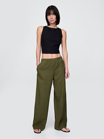 Linen-Blend Easy Wide-Hem Pants