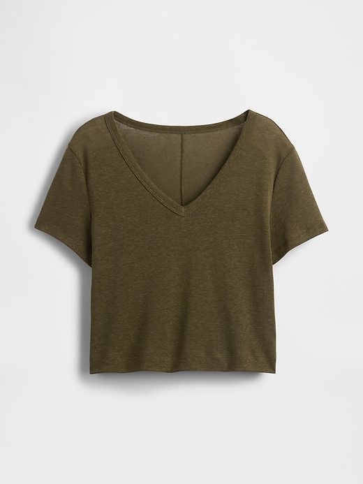 Image number 5 showing, Linen-Blend V-Neck Crop T-Shirt