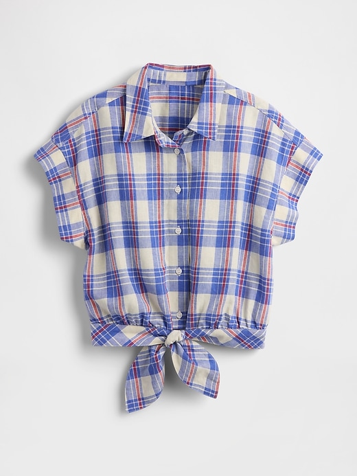 Image number 4 showing, Linen-Blend Tie-Front Crop Shirt