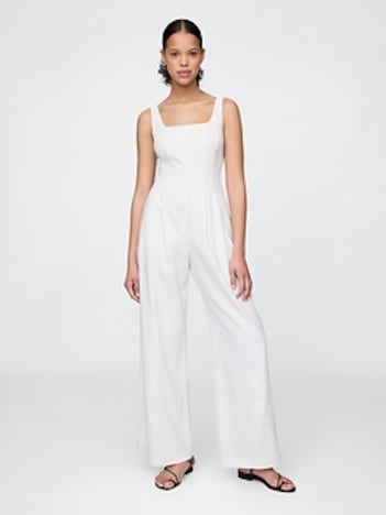 Linen-Blend Seamed Jumpsuit