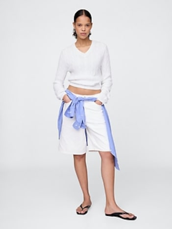 11" Mid Rise Longline Denim Shorts
