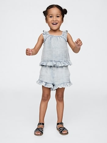 Baby & Toddler Crinkle Gauze Denim Ruffle Set