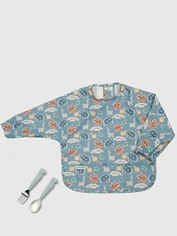 Loulou Lollipop Long Sleeve Waterproof Bib and Kids Utensil Set