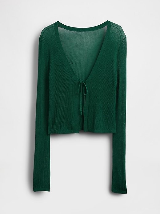 Image number 5 showing, Sheer Rib Tie-Front Crop Cardigan Sweater