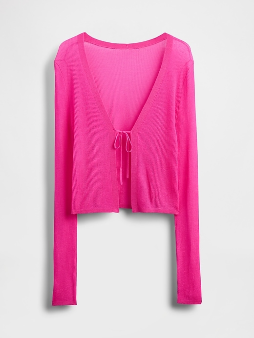 Image number 4 showing, Sheer Rib Tie-Front Crop Cardigan Sweater