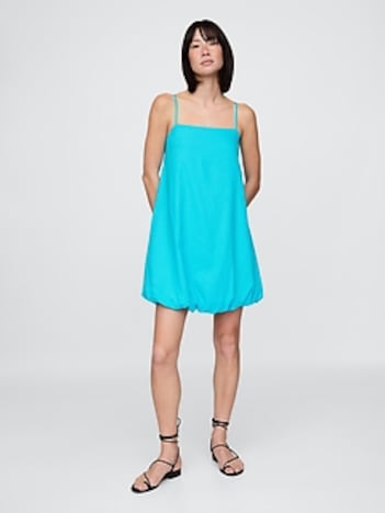 Linen-Blend Mini Bubble Dress