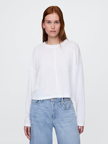 Oversized Linen-Blend Swing Top