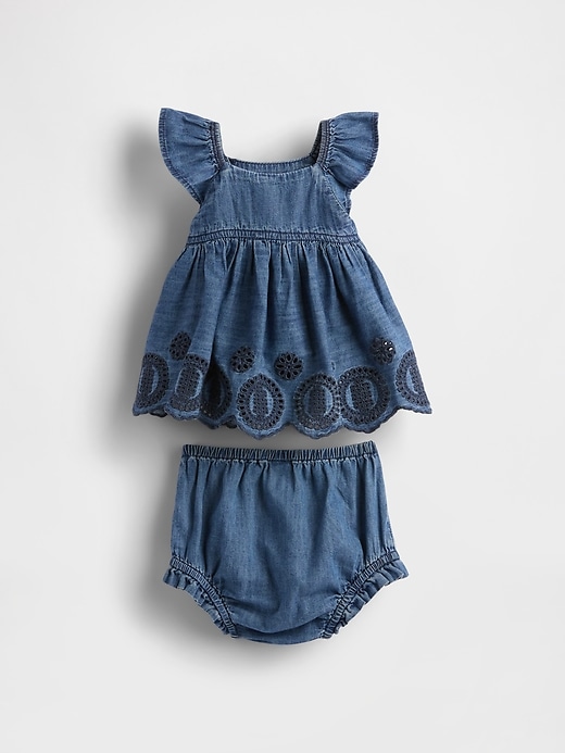 Image number 2 showing, Baby Denim Eyelet Outfit Set