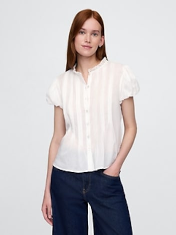 Bubble-Sleeve Pintuck Top