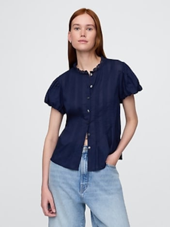 Bubble-Sleeve Pintuck Top