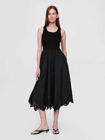 Mixed Media Handkerchief Hem Midi Dress