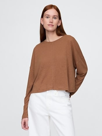 Oversized Linen-Blend Swing Top