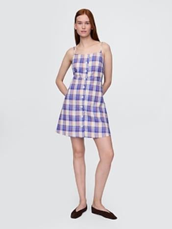 Linen-Blend Tie-Back Mini Dress