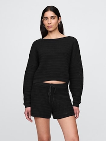 Crochet Cropped Boatneck Sweater