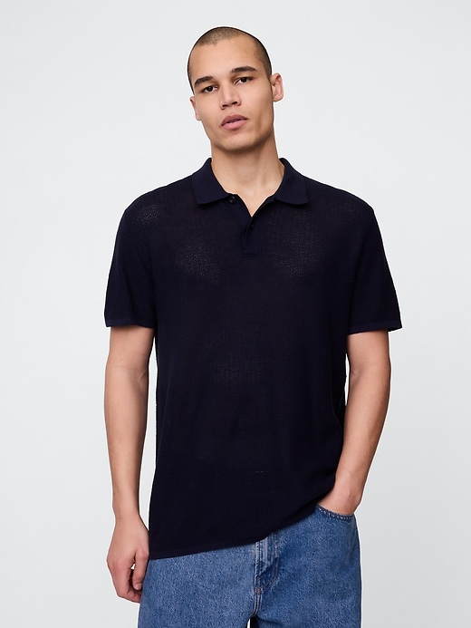 Image number 1 showing, Textured Crochet Polo Sweater