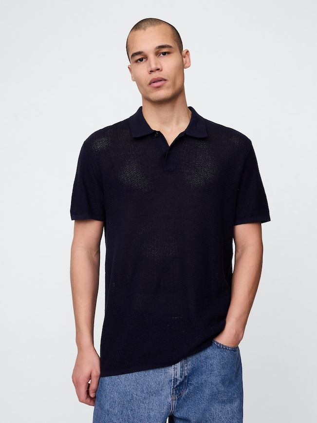 Textured Crochet Polo Shirt