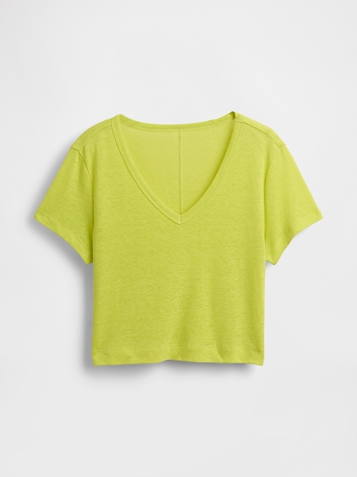 Image number 5 showing, Linen-Blend V-Neck Crop T-Shirt