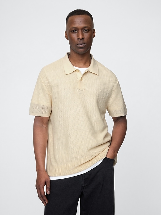 Image number 1 showing, Textured Crochet Polo Sweater